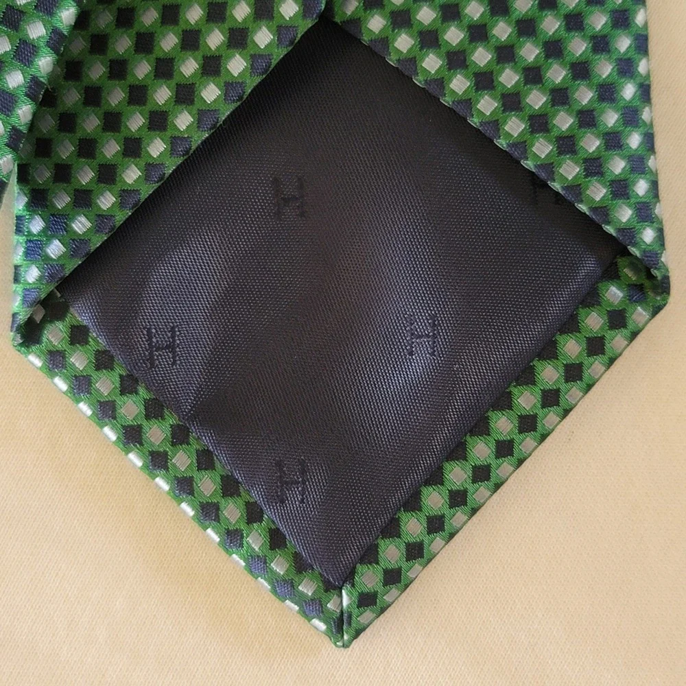 NWT Tommy Hilfiger Necktie Mens Green Navy Blue Silver Geometric‎ Micro Diamond